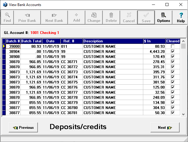 Bank Account Credits/Deposits