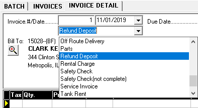 invoice type refund deposit